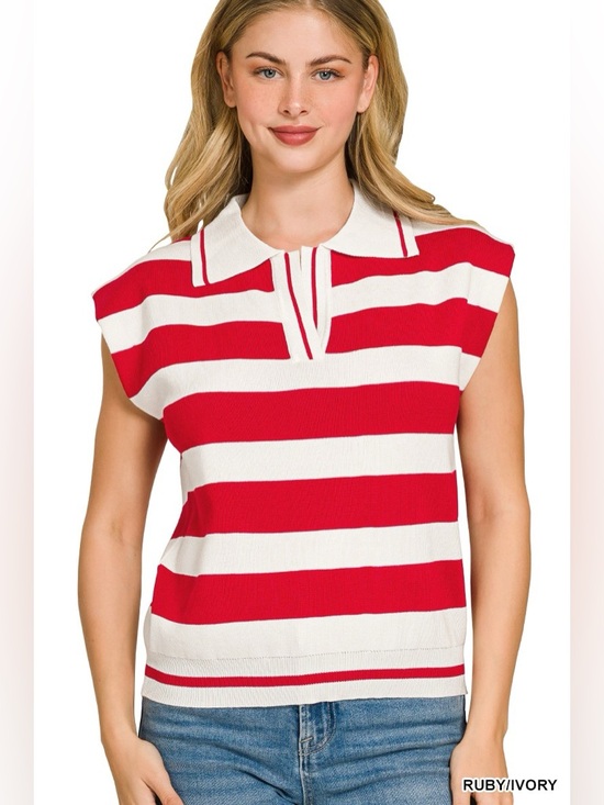 Zenana Outfitters Sweaters - Zenana Viscose Striped Collared Sweater Vest
